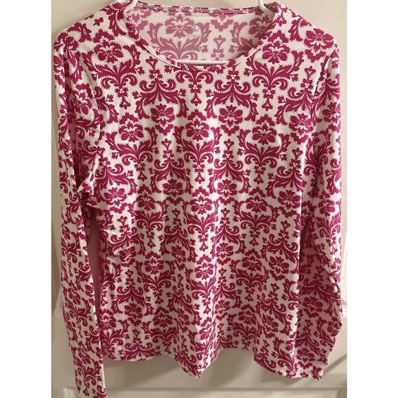 Lands' End Stretch Long Sleeve Top Size 10-12 M Pink White Paisley Nylon/Spandex - Picture 2 of 4